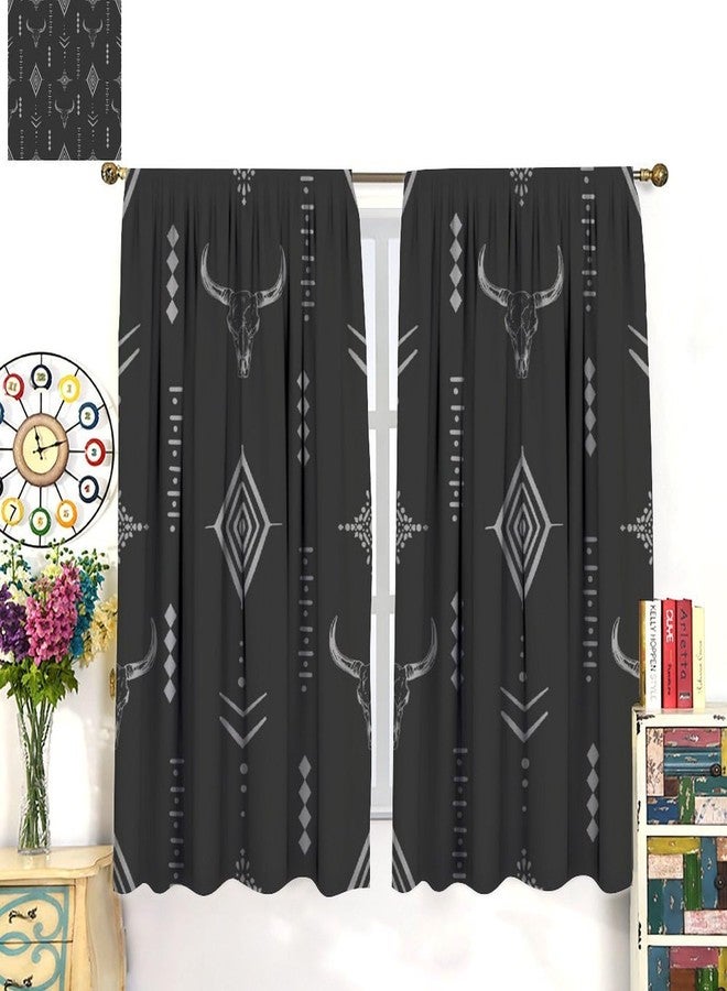 JADERYS Western Blackout Curtains Bull Skull Boho Aesthetic Aztec Black Gray Modern Abstract Art Design Bedroom Living Room Rod Pocket Decoration Window Drapes 2 Panels W21xL45in - Image 5